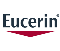 Eucerin logo in blue and red. 