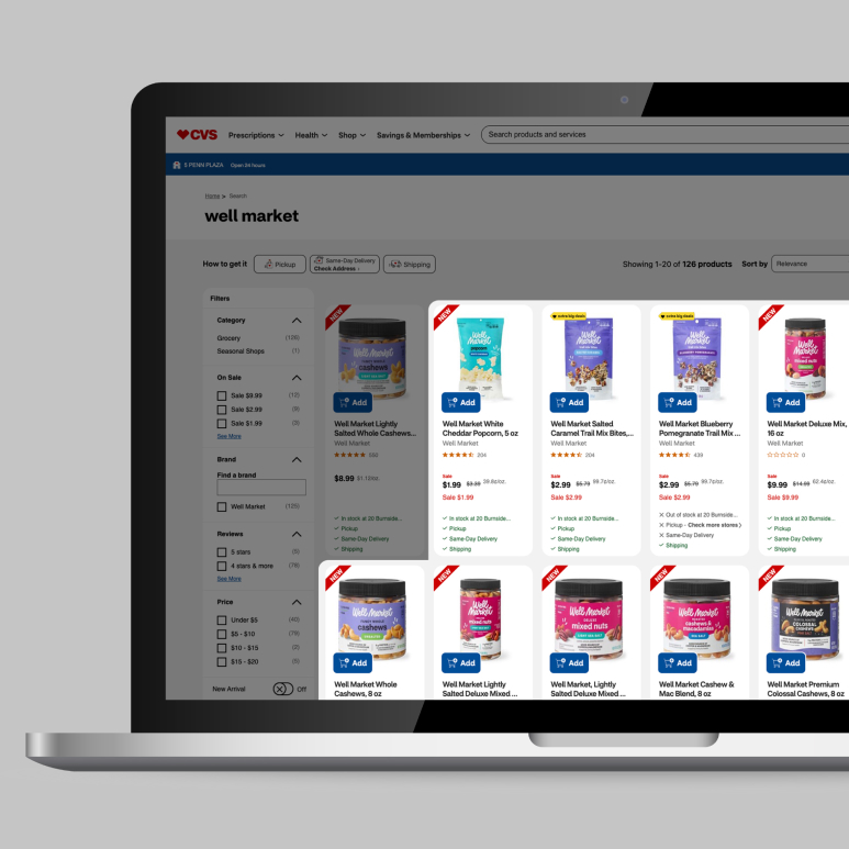 CVS website highlighting several products