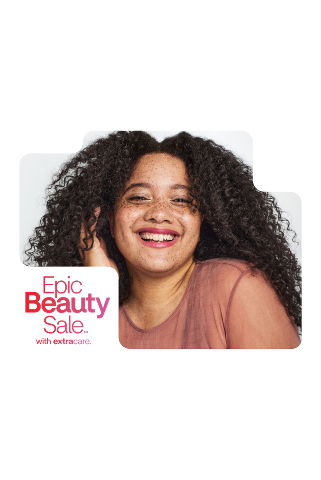 Person smiling. Epic Beauty Sale with ExtraCare logo.