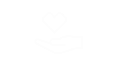 A heart levitating over an open palm icon in white on a red background