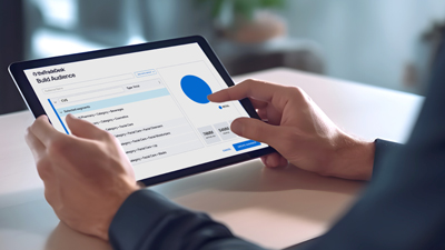Someone holding a tablet open to a webpage from the Trade Desk displaying a fully filled-in pie chart.