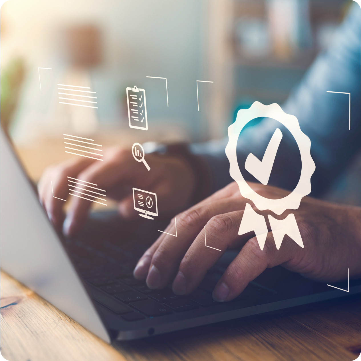 Someone typing on a laptop with an overlay of icons.