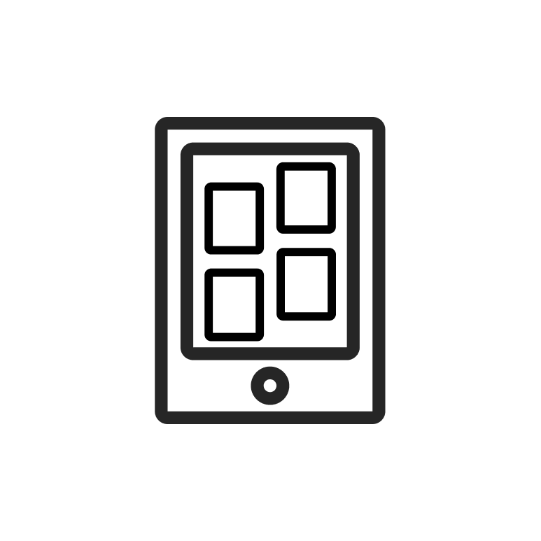 Icon of a tablet with a grid layout on screen